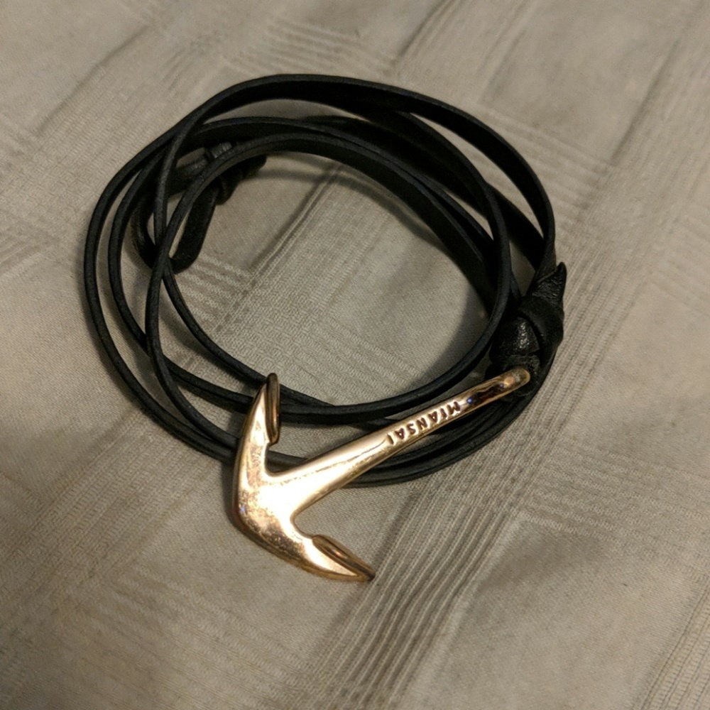 Miansai anchor bracelet Rose Gold and Navy leather